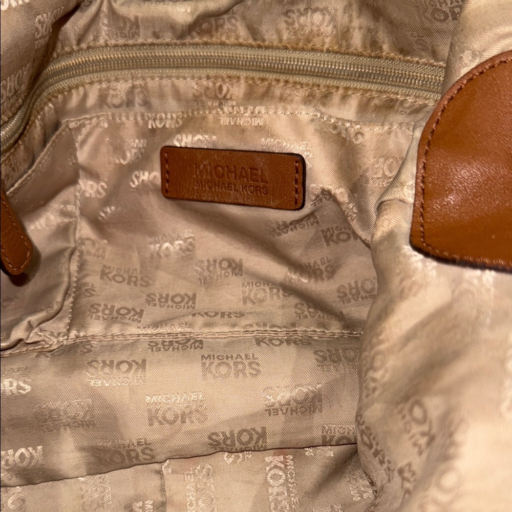 Vintage Michael Kors Tan Leather Hobo Bag with Gold Accents - Picture 13 of 14